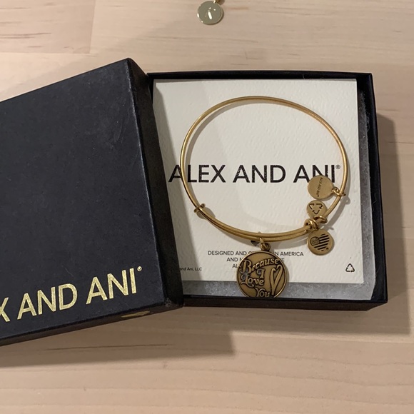 Alex and Ani Gold 'Because I Love You' Charm Bangle - Picture 3 of 3